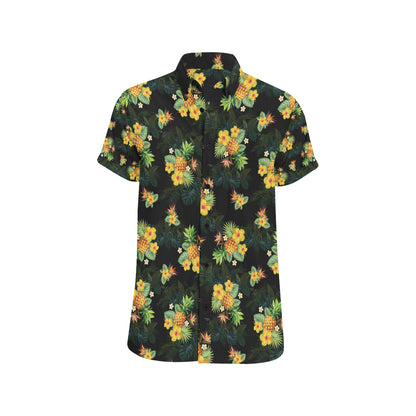 Pineapple Tropical Flower Print Pattern Men's Short Sleeve Button Up Shirt