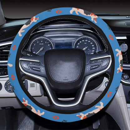 Basset Hound Pattern Print Design 02 Steering Wheel Cover with Elastic Edge