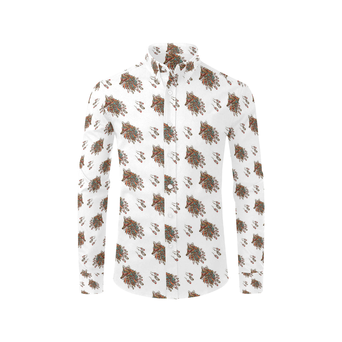 Aztec Wolf Pattern Print Design 02 Men's Long Sleeve Shirt