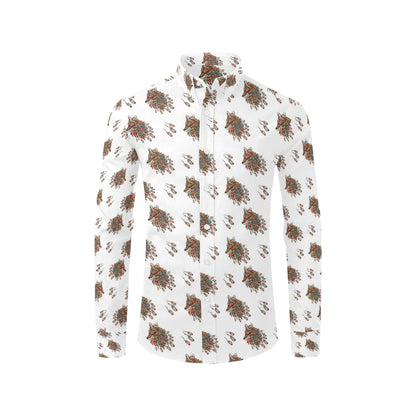 Aztec Wolf Pattern Print Design 02 Men's Long Sleeve Shirt