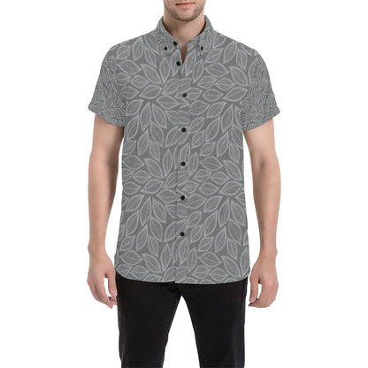 Elm Leave Grey Print Pattern Men's Short Sleeve Button Up Shirt
