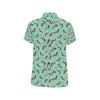 Dachshund with Floral Print Pattern Men's Short Sleeve Button Up Shirt