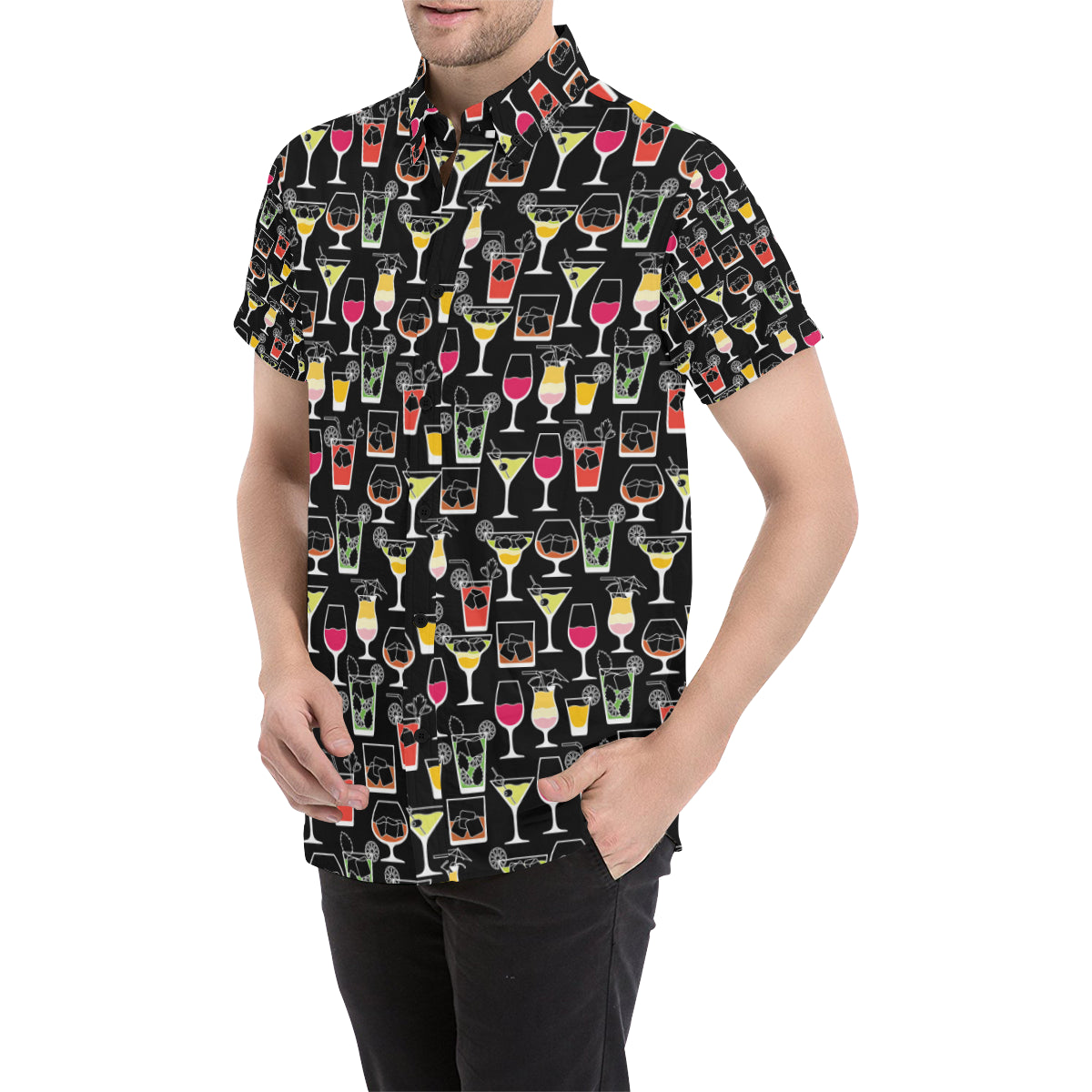 Cocktail Pattern Print Design 01 Men's Short Sleeve Button Up Shirt