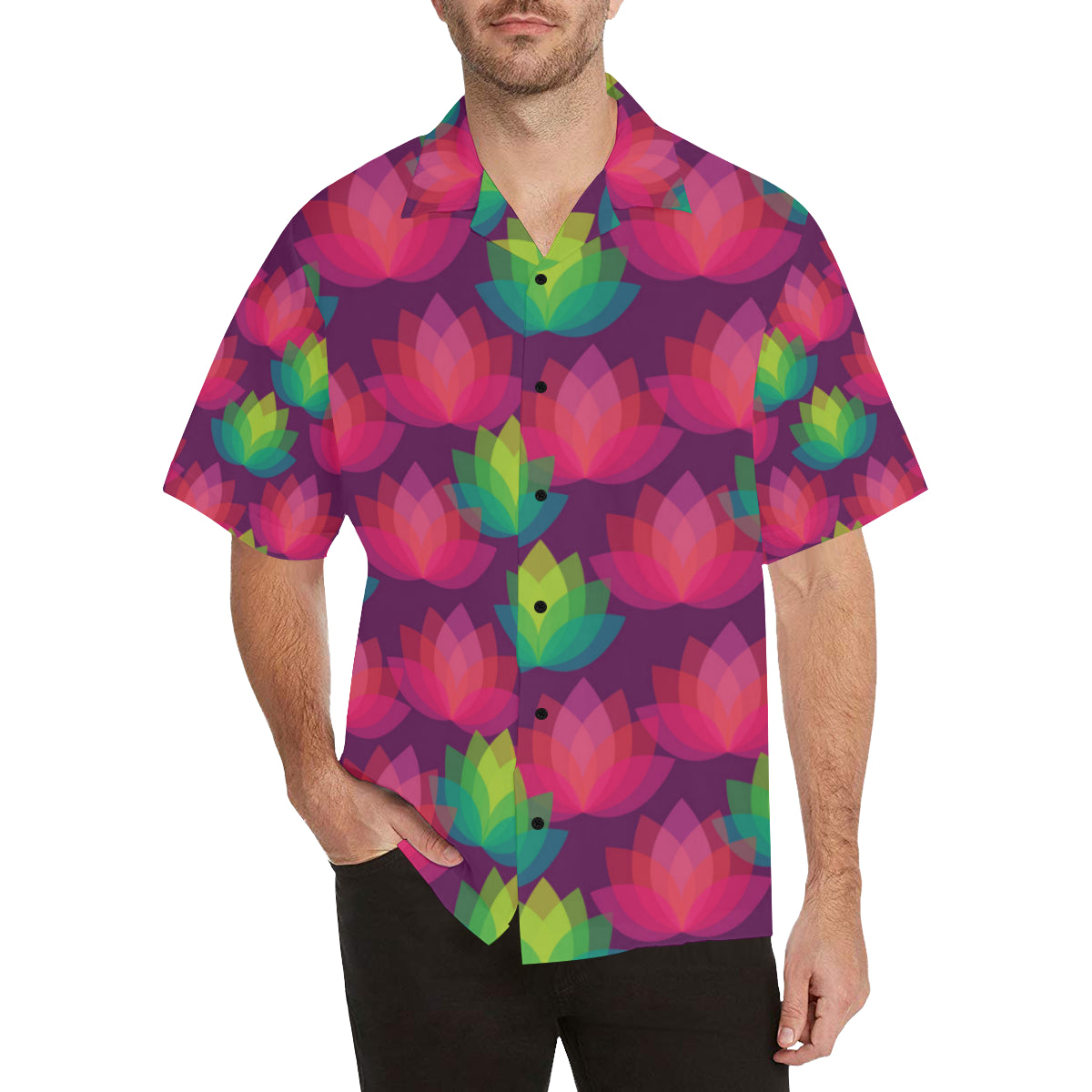 Lotus Pattern Print Design 02 Men's Hawaiian Shirt