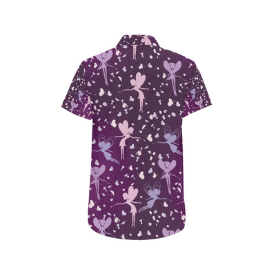 Fairy Pink Print Pattern Men's Short Sleeve Button Up Shirt