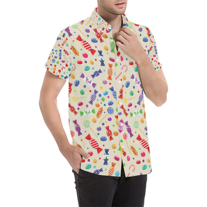 Candy Pattern Print Design 04 Men's Short Sleeve Button Up Shirt