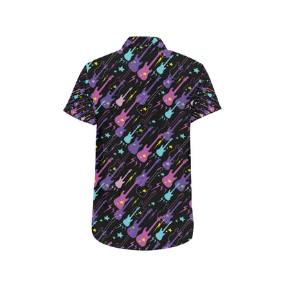 Electric Guitar Pattern Print Design 02 Men's Short Sleeve Button Up Shirt