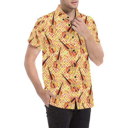 Violin Pattern Print Design 03 Men's Short Sleeve Button Up Shirt