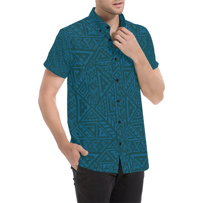Maori Pattern Print Design 03 Men's Short Sleeve Button Up Shirt