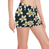 White Plumeria Pattern Print Design PM022 Yoga Shorts