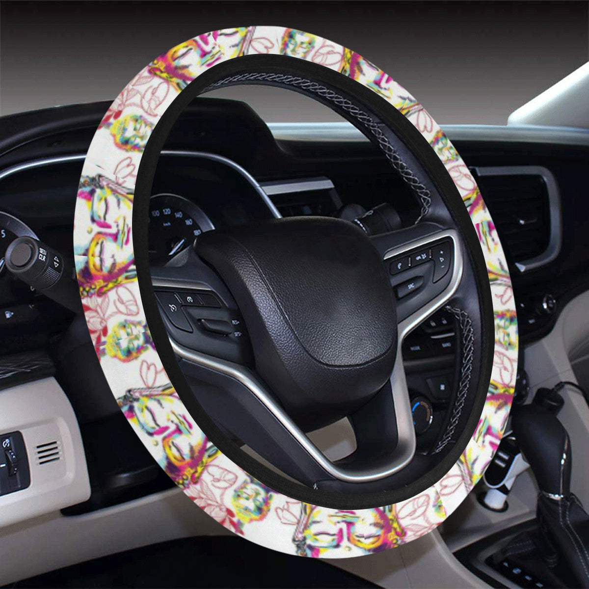 Buddha Pattern Print Design 06 Steering Wheel Cover with Elastic Edge