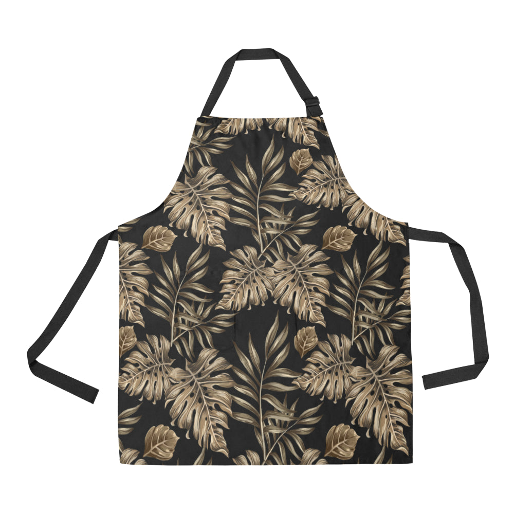 Brown Tropical Palm Leaves Apron with Pocket