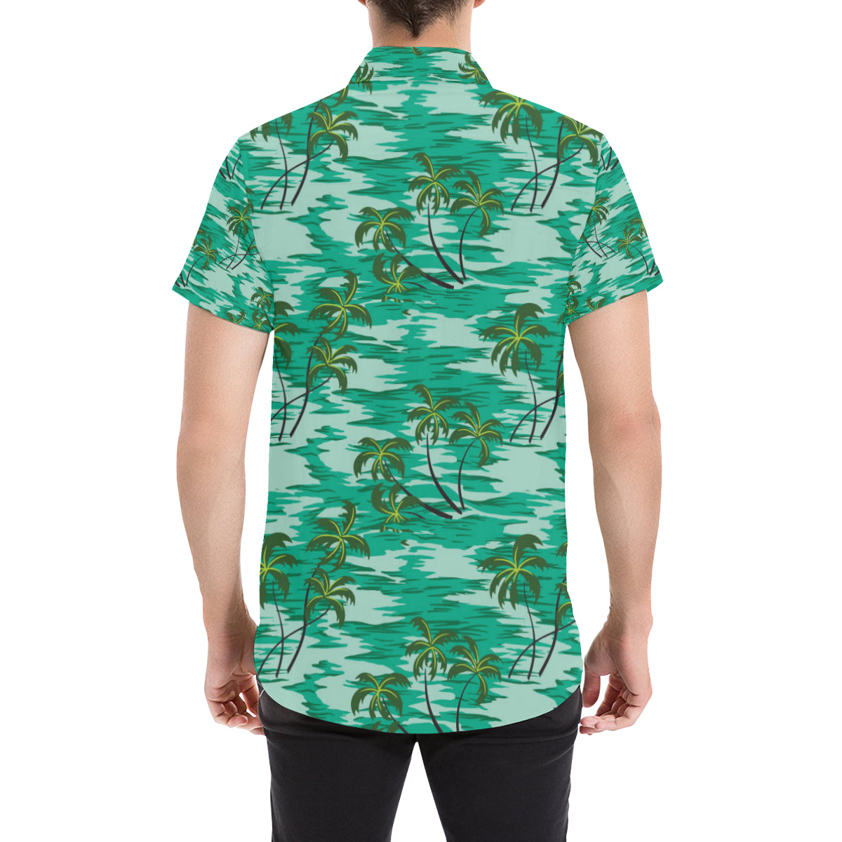 Palm Tree Pattern Print Design A01 Men's Short Sleeve Button Up Shirt
