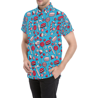 Candy Pattern Print Design 05 Men's Short Sleeve Button Up Shirt