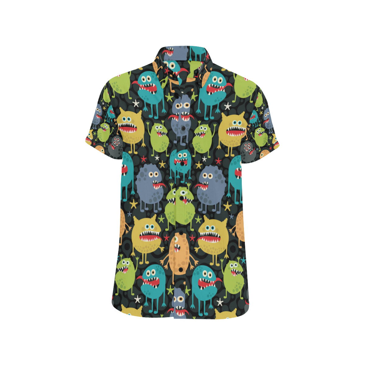 Monster Pattern Print Design 01 Men's Short Sleeve Button Up Shirt