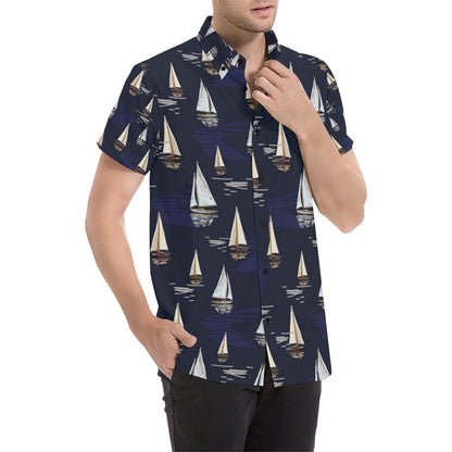 Sailing Ships Pattern Print Design A05 Men's Short Sleeve Button Up Shirt