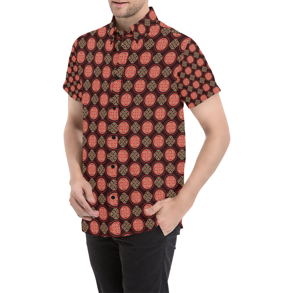 Celtic Pattern Print Design 02 Men's Short Sleeve Button Up Shirt