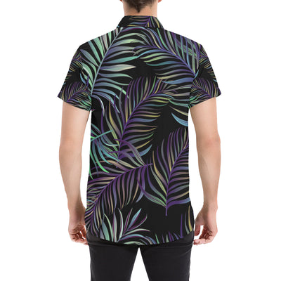 Tropical Palm Leaves Pattern Brightness Men's Short Sleeve Button Up Shirt