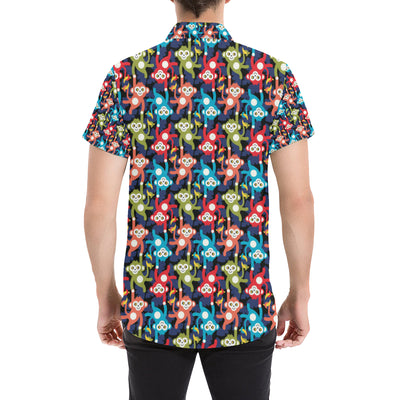 Monkey Colorful Design Themed Print Men's Short Sleeve Button Up Shirt