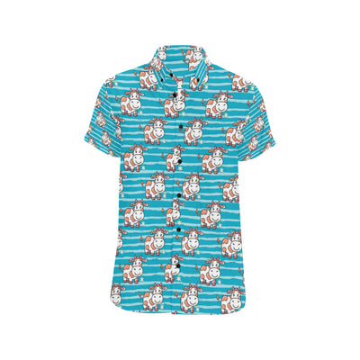 Cow Cute Print Pattern Men's Short Sleeve Button Up Shirt