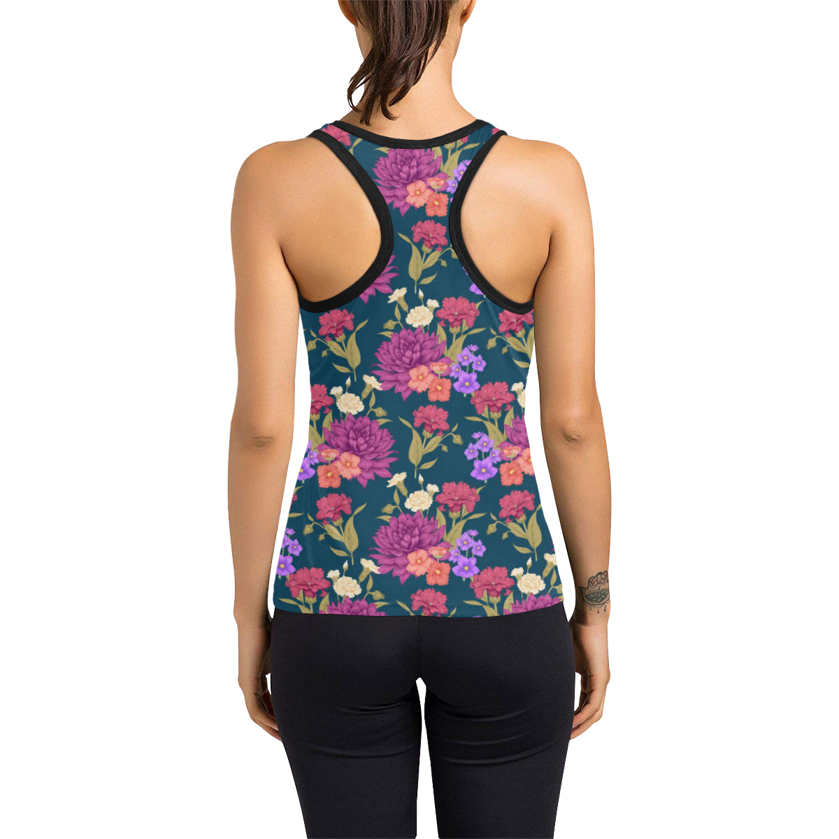 Dahlia Pattern Print Design DH01 Women's Racerback Tank Top