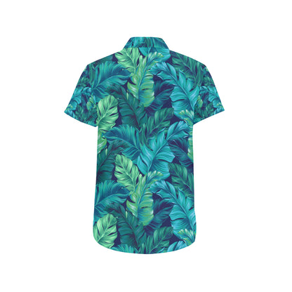Banana Leaf Pattern Print Design BL05 Men's Short Sleeve Button Up Shirt
