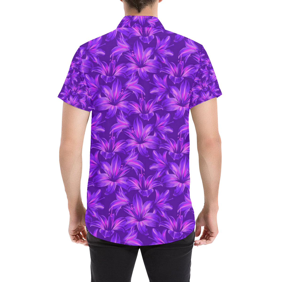 Amaryllis Pattern Print Design AL03 Men's Short Sleeve Button Up Shirt