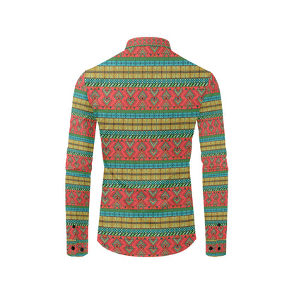African Colorful Zigzag Print Pattern Men's Long Sleeve Shirt