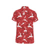 Reindeer Red Pattern Print Design 01 Men's Short Sleeve Button Up Shirt