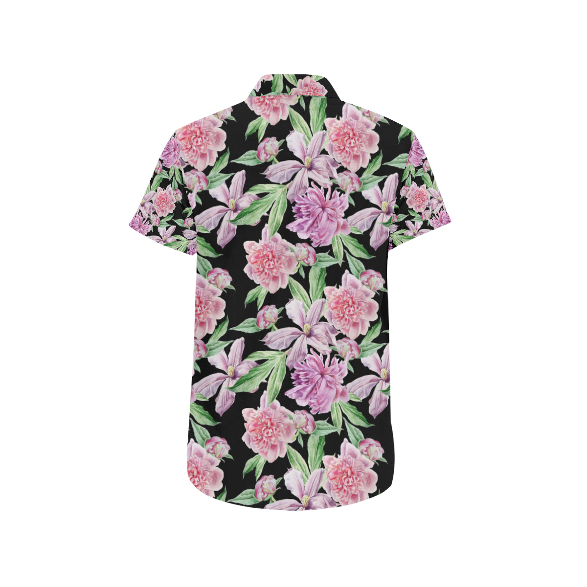 Peony Pattern Print Design PE08 Men's Short Sleeve Button Up Shirt