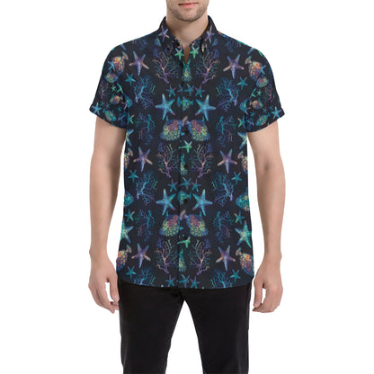 Starfish Pattern Print Design 01 Men's Short Sleeve Button Up Shirt