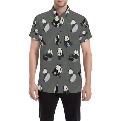 Panda Pattern Print Design A06 Men's Short Sleeve Button Up Shirt