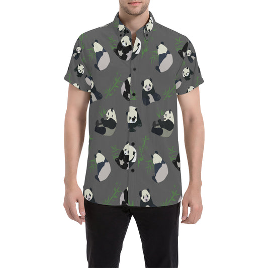 Panda Pattern Print Design A06 Men's Short Sleeve Button Up Shirt