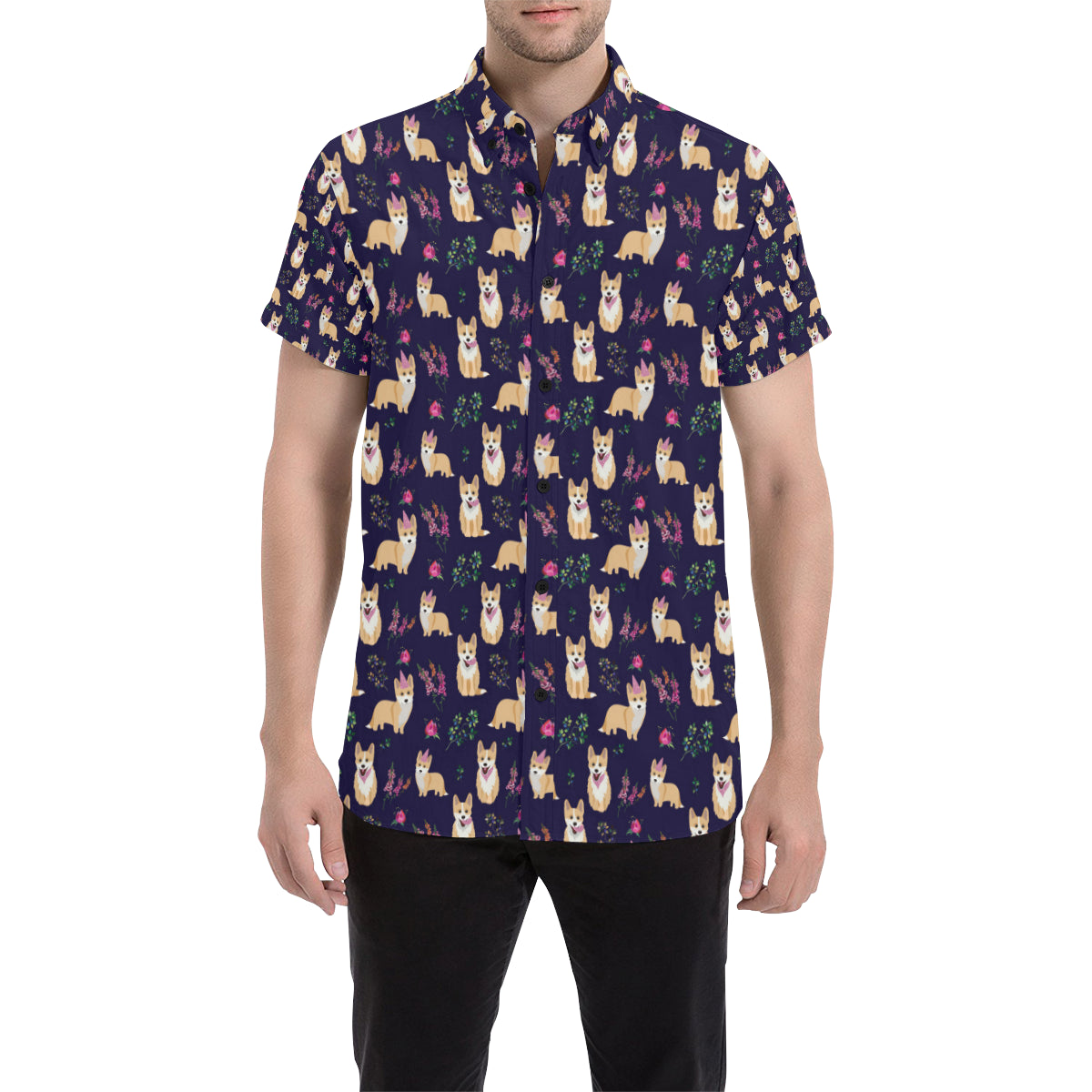 Pembroke Welsh Corgis Pattern Print Design A06 Men's Short Sleeve Button Up Shirt