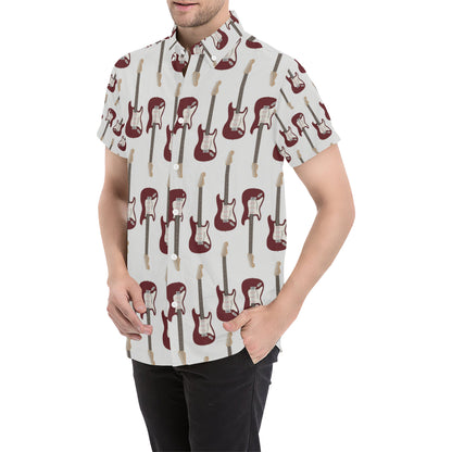 Bass Guitar Pattern Print Design 03 Men's Short Sleeve Button Up Shirt
