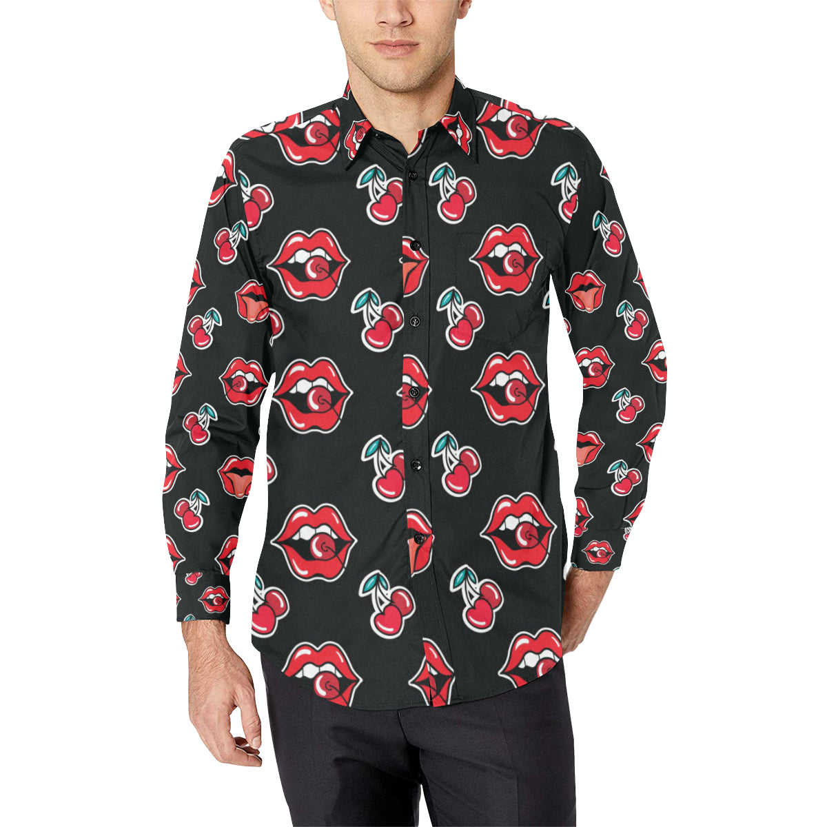 Cherry Pattern Print Design CH04 Men's Long Sleeve Shirt