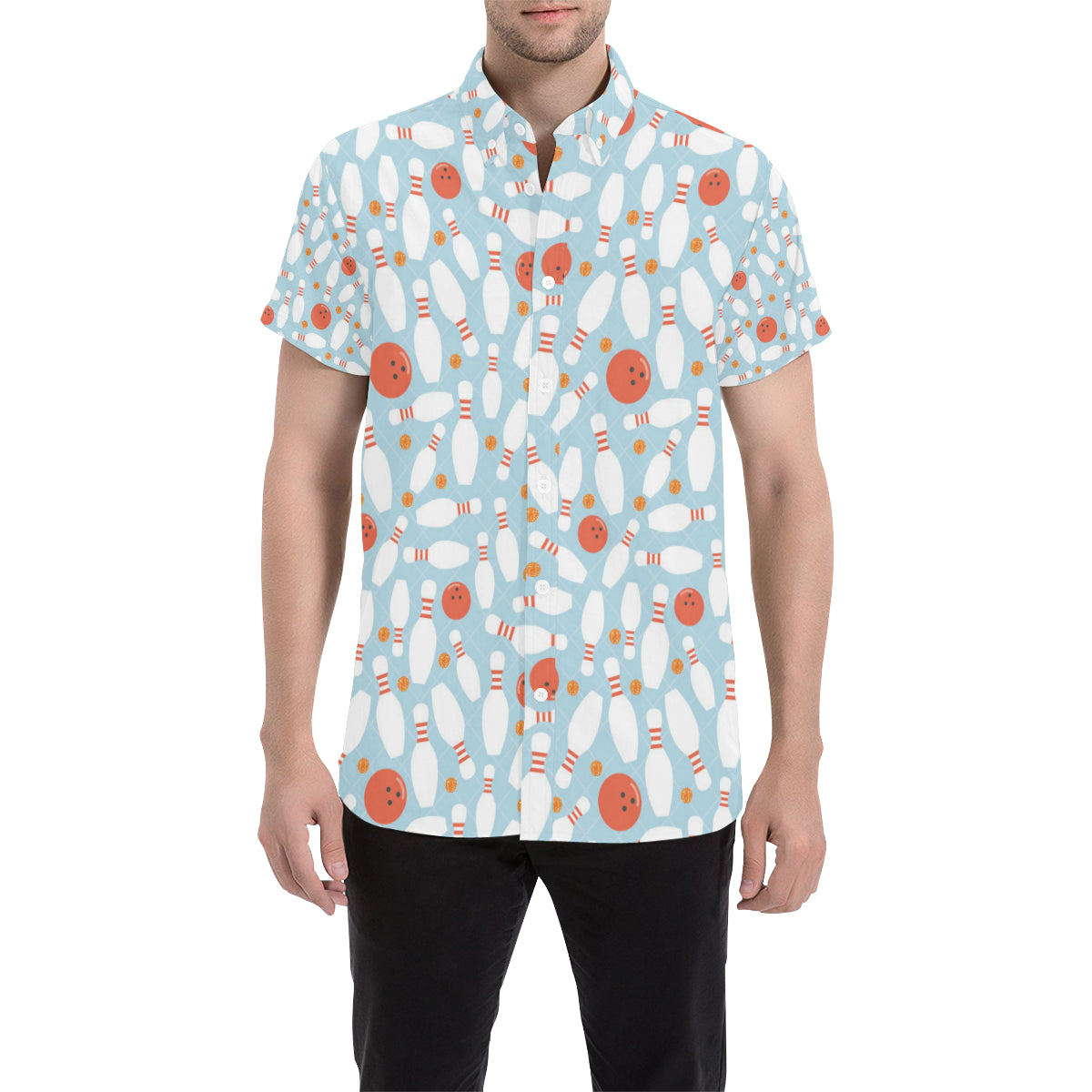 Bowling Pattern Print Design 09 Men's Short Sleeve Button Up Shirt