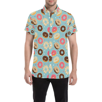 Donut Pattern Print Design DN04 Men's Short Sleeve Button Up Shirt