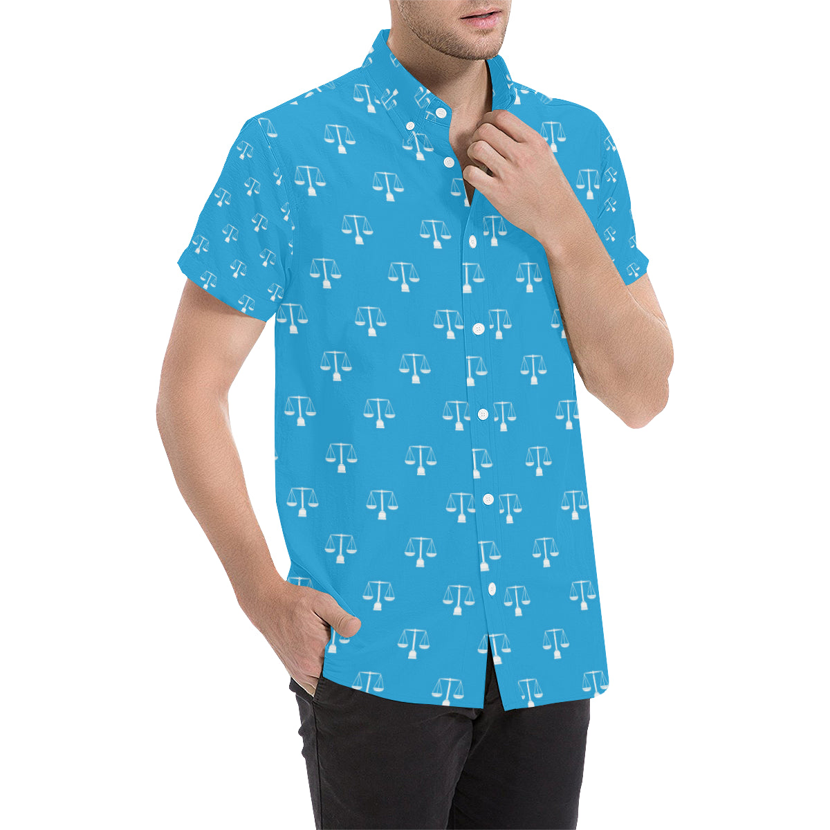 Libra Pattern Print Design 02 Men's Short Sleeve Button Up Shirt