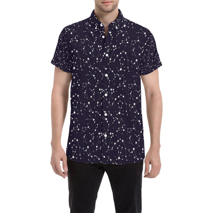 Zodiac Star Pattern Design Print Men's Short Sleeve Button Up Shirt