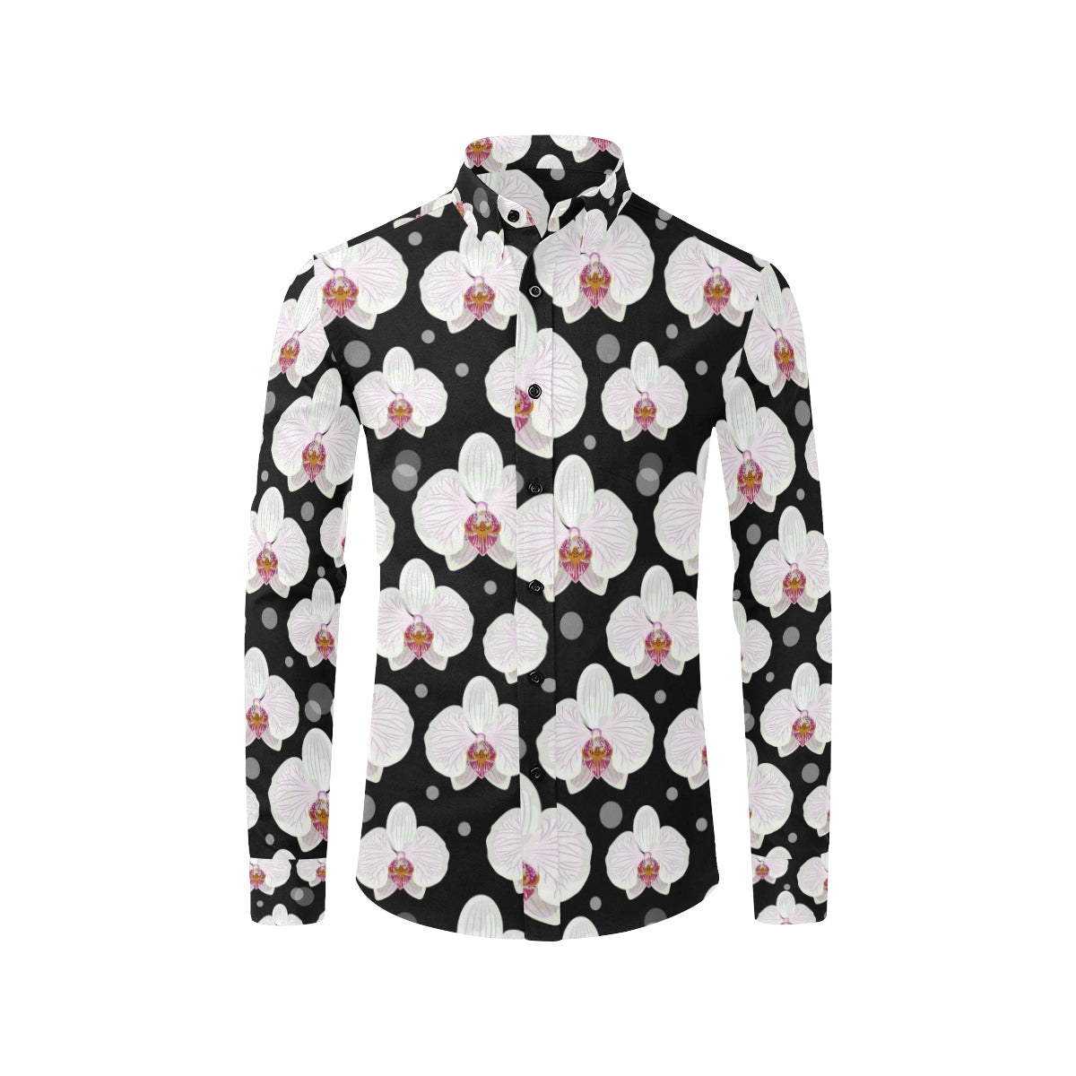Orchid White Pattern Print Design OR09 Men's Long Sleeve Shirt
