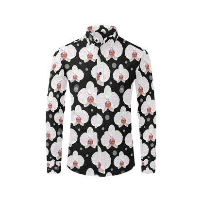Orchid White Pattern Print Design OR09 Men's Long Sleeve Shirt