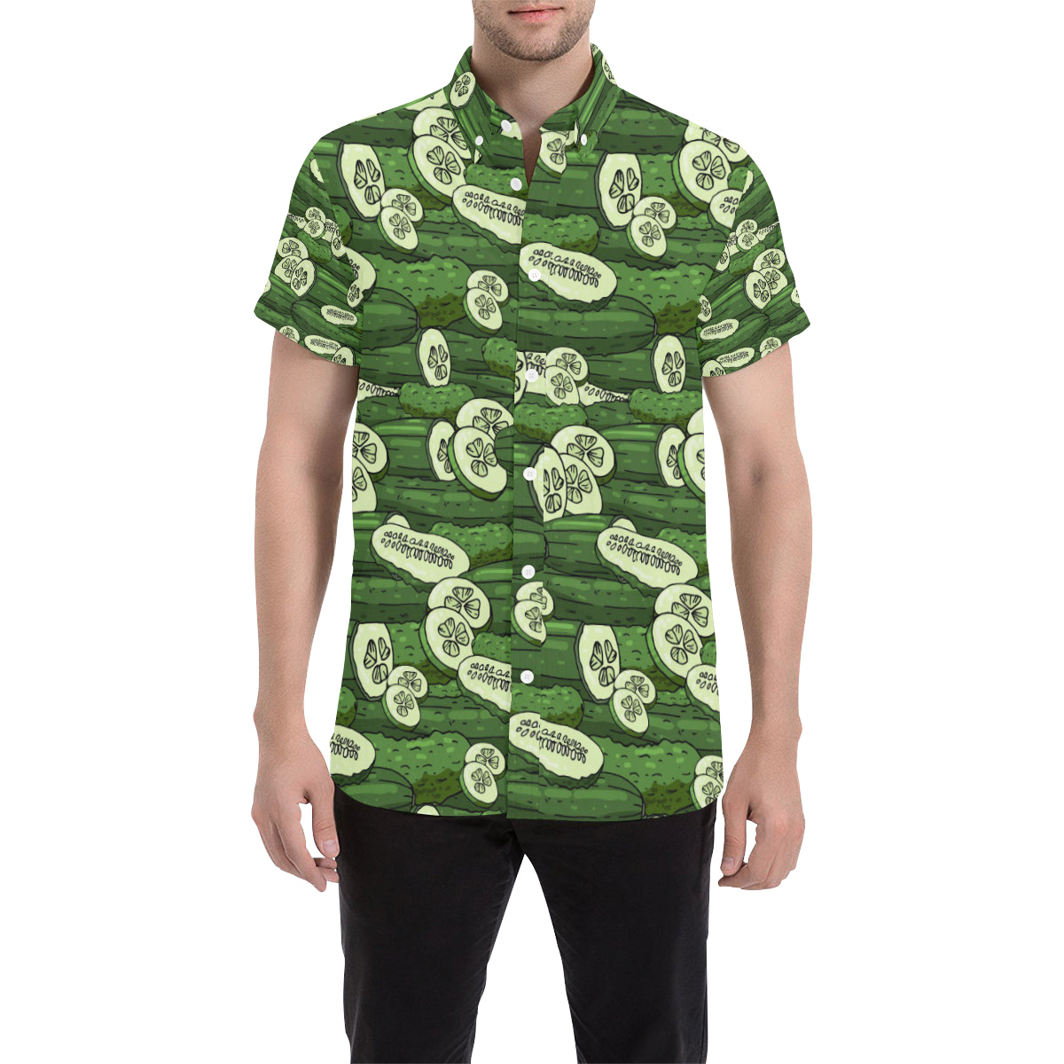 Cucumber Pattern Print Design CC01 Men's Short Sleeve Button Up Shirt