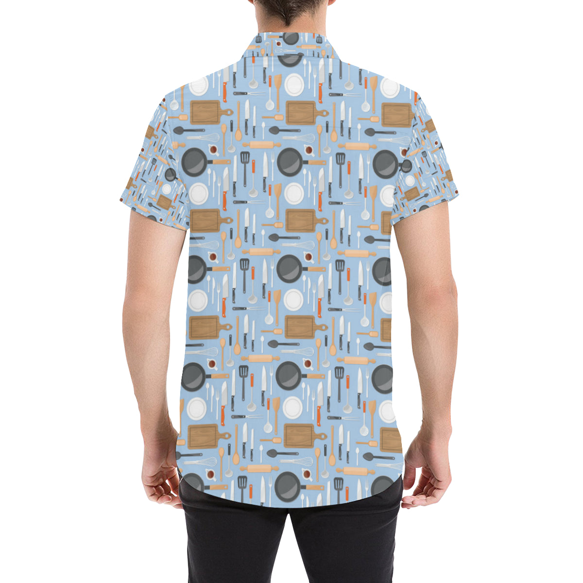 Cooking Kitchen Tools Pattern Print Design 02 Men's Short Sleeve Button Up Shirt