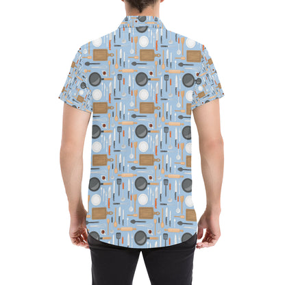 Cooking Kitchen Tools Pattern Print Design 02 Men's Short Sleeve Button Up Shirt