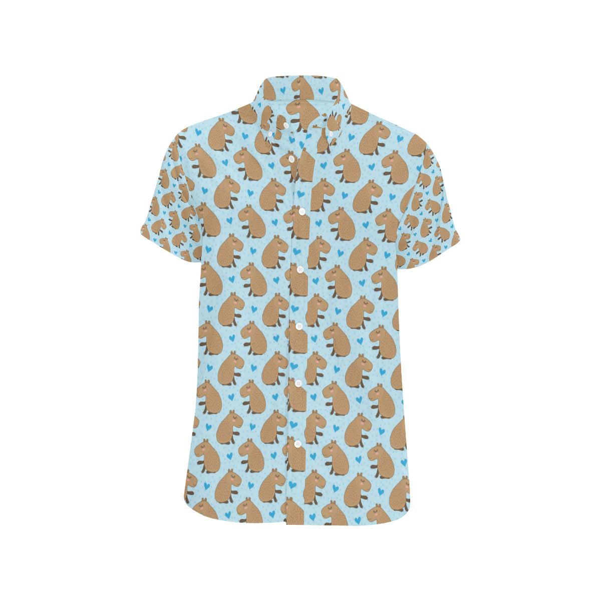 Capybara Pattern Print Design 01 Men's Short Sleeve Button Up Shirt
