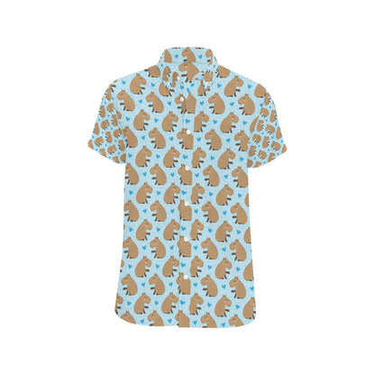 Capybara Pattern Print Design 01 Men's Short Sleeve Button Up Shirt