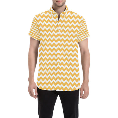Chevron Orange Pattern Print Design 01 Men's Short Sleeve Button Up Shirt