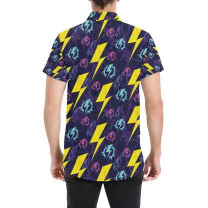 Lightning Thunder Pattern Print Design 01 Men's Short Sleeve Button Up Shirt