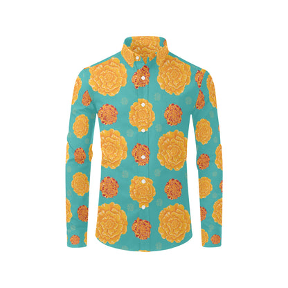 Marigold Pattern Print Design 02 Men's Long Sleeve Shirt